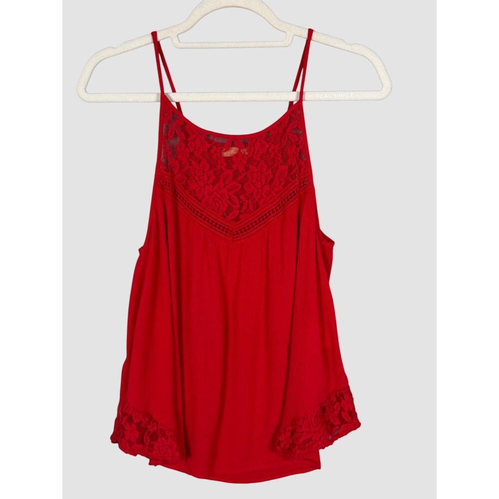 Takara Red Lace Trim Flowy Camisole Tank Top Size Small